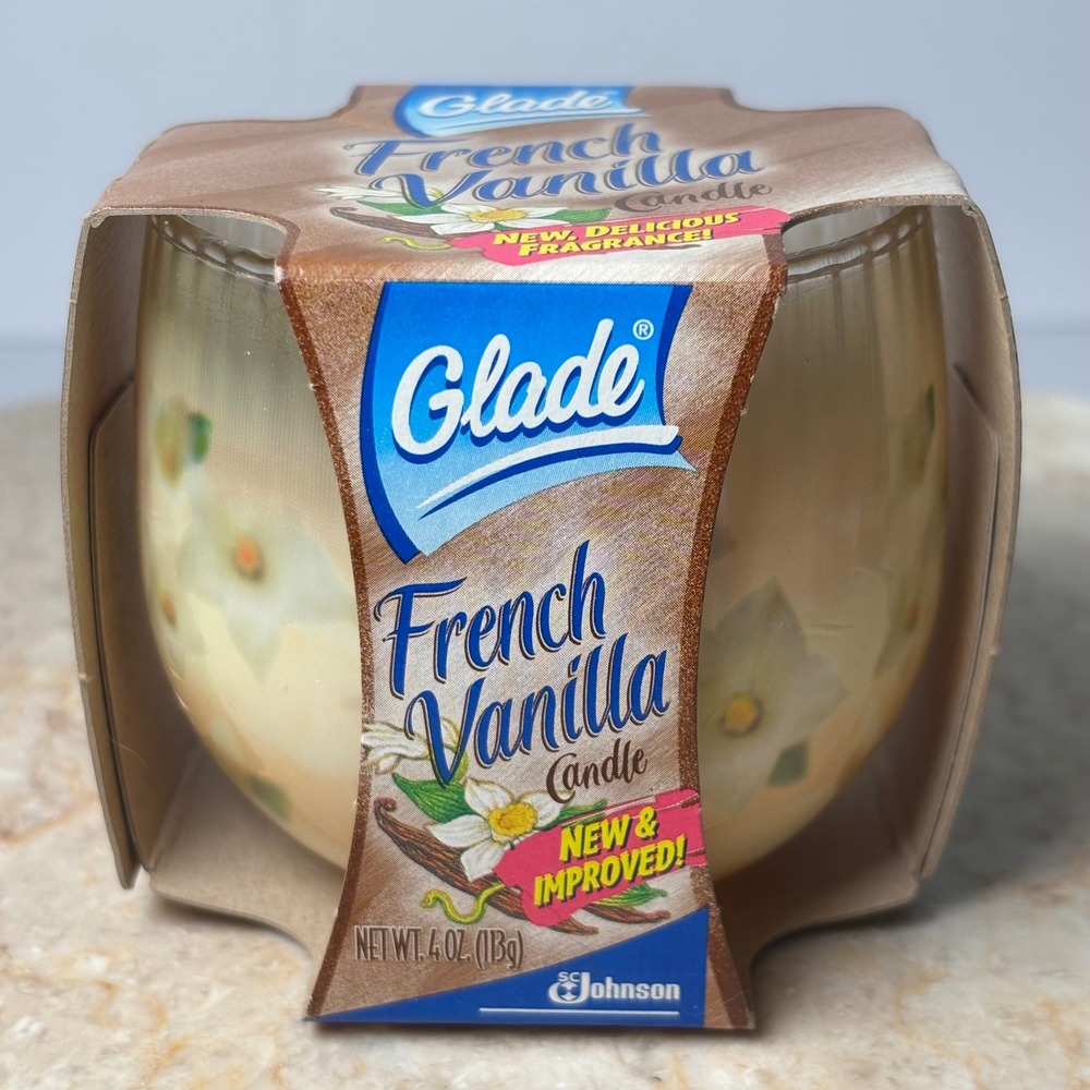 Glade French Vanilla Candle 4oz Cream Floral Glass Jar Vintage 2002 New